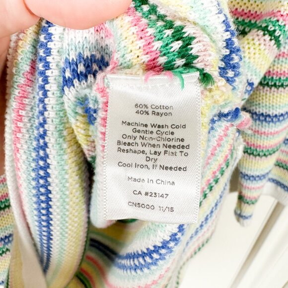 Talbots Size M White Colorful Stripe Sweater Zip Shoulder 3/4 Sleeve Pul… - Picture 6 of 7